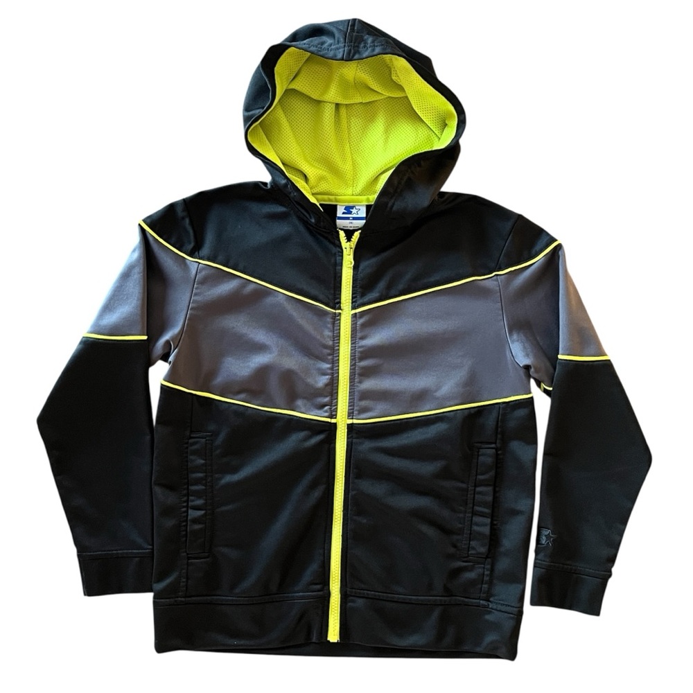 Starter Track Jacket Zip-Up Hoodie Athletic Black Gray Neon Boys Size M (8)